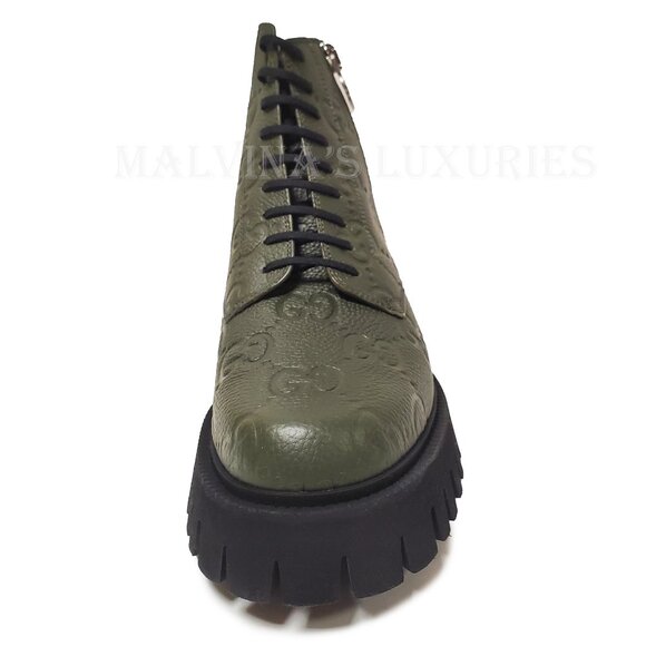 GUCCI BOOTS MENS ANKLE GREEN GG LOGO LEATHER ZIPPER LACE-UP sz 10 10.5 - Picture 11 of 16